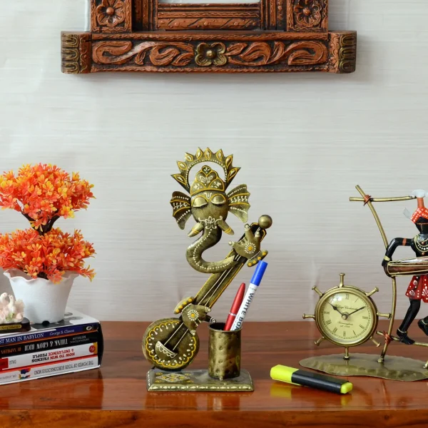 Craft Tree Iron Golden Colour Ganesha Pen Stand