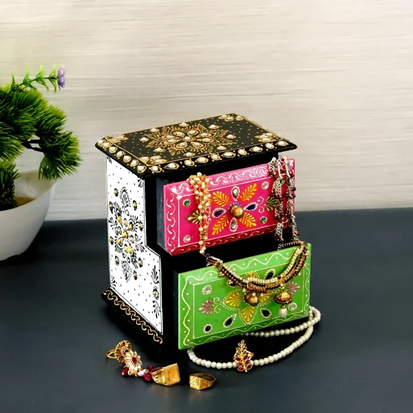Multicolour MDF Handpainted 2 Drawer Trinket Box by Craft Tree