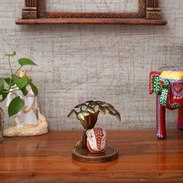 Craft Tree Metal Handpainted Buddha Tree Showpiece In Golden Finish