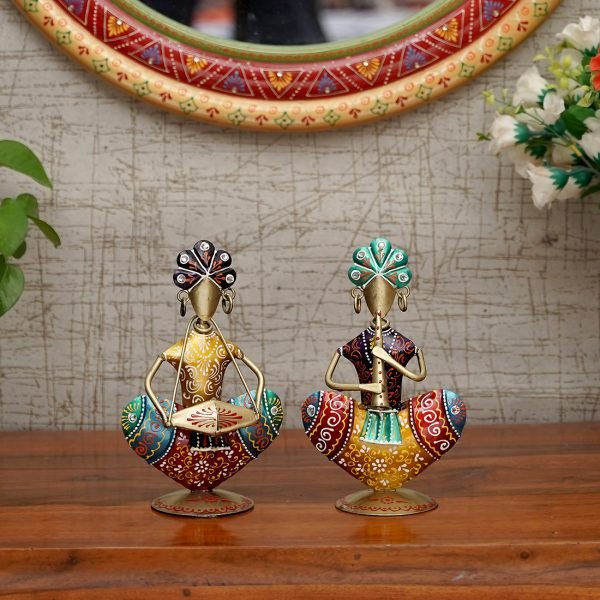 Craft Tree Metal Handpainted Decorative Sardar Musician Showpiece Set of 2 in Multicolor