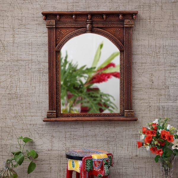 Craft Tree Wooden Handpainted Decorative Wall Hanging 18*21 Frame Jharokha Mirror in Copper Finish