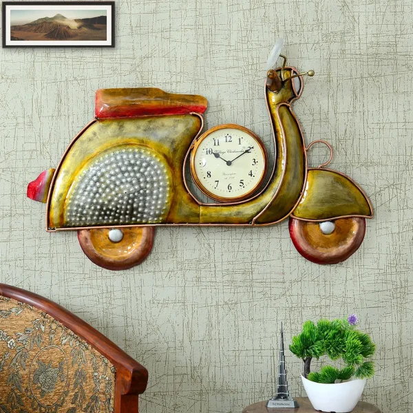 Metal Handpainted Wall Decorative Scooter With Clock By Craft Tree