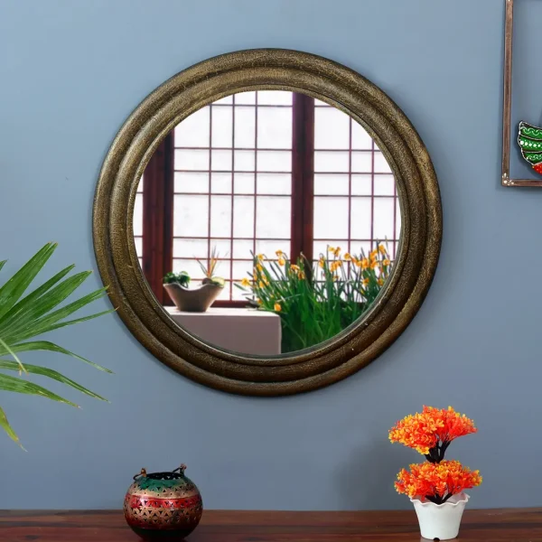 Wooden 24 x 24 Inch Hand Painted Framed Round Mirror by Craft Tree