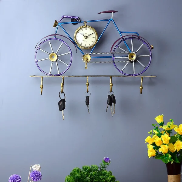 Craft Tree Metal Cycle Key Holder With Clock