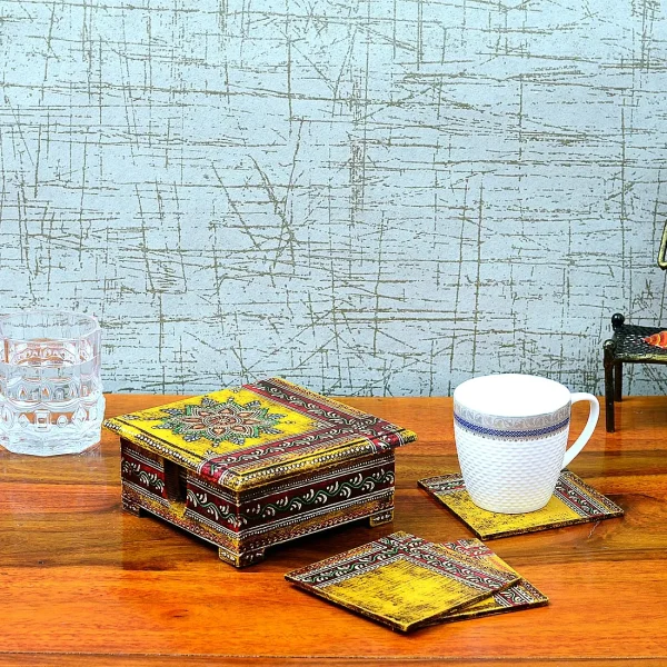 Elora Hand Painted (Set of 1) Engineered Wood Coaster with Storage Case by Craft Tree