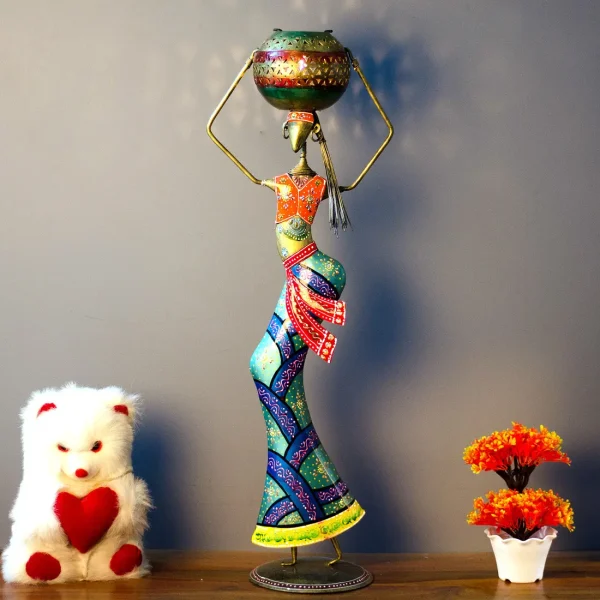 Decorative Lady (Set of 1) Iron Human Figurine With Inbuilt Tealight Holder by Craft Tree