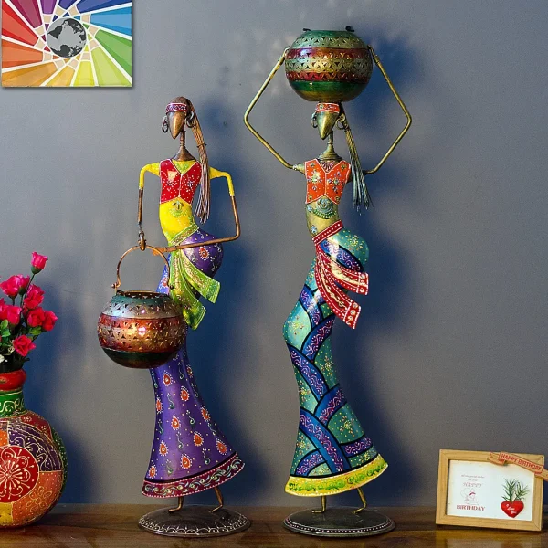 Decorative Lady (Set of 2) Iron Human Figurine With Inbuilt Tealight Holder by Craft Tree/Lota Doll