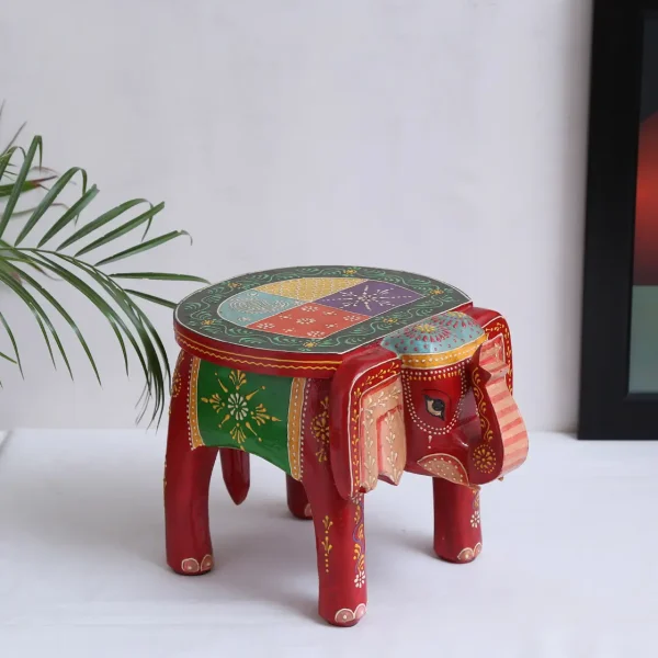 Multicolour Wood And MDF Painted Elephant Chowki by Craft Tree