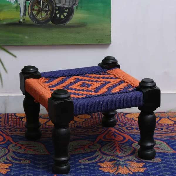 Multicolour Knitted Jute Stool (Chowki) by Craft Tree