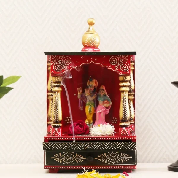 Multicolour Mango Wood Pooja Mandir Without Door By Craft Tree