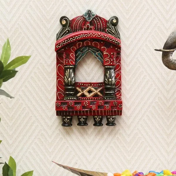 Solid Wood Jharokha in Red Colour by Craft Tree