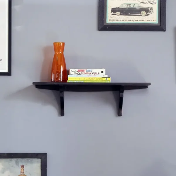 Solid Wood Fixed Bracket Wall Shelf in Black Colour by Craft Tree