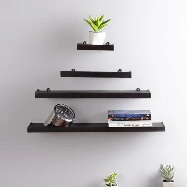 Solid Wood Floating Wall Shelf Set of 4 In Brown Colour By Craft Tree