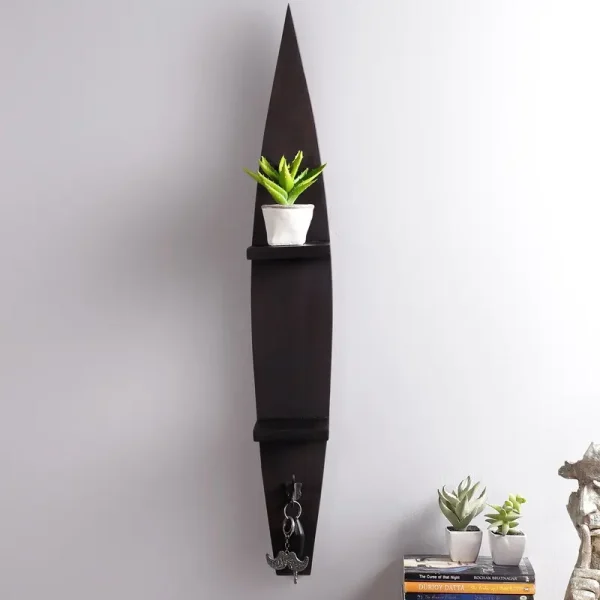 Solid Wood Floating Wall Shelf in Black Colour by Craft Tree