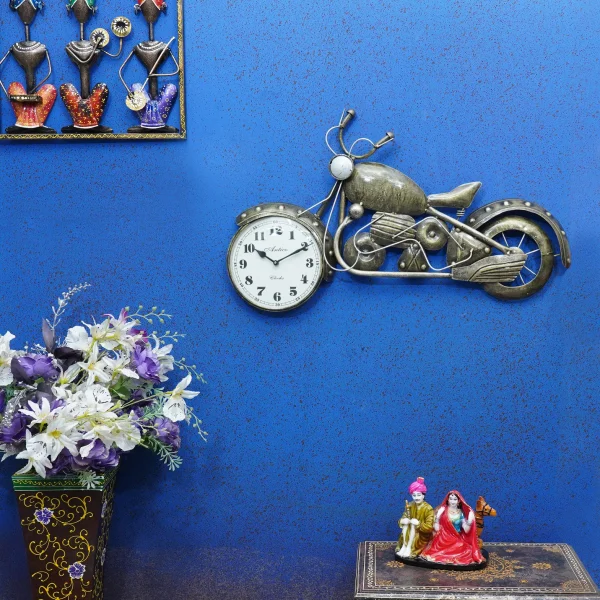 Silver Metal Motorcycle Wall Clock by Craft Tree