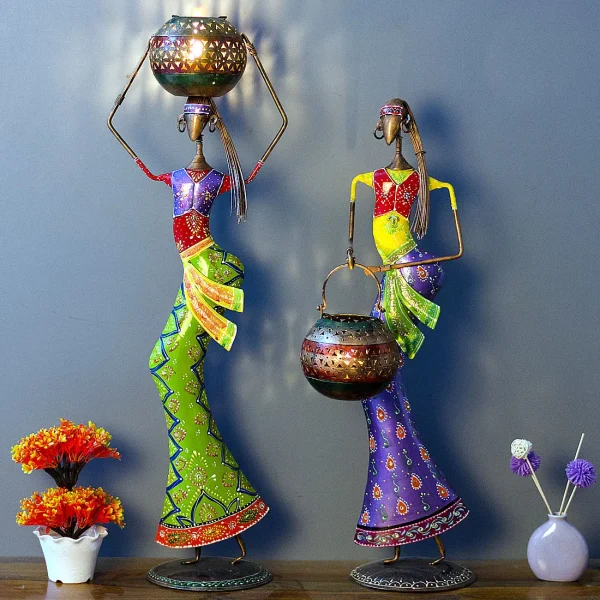 Decorative Lady (Set of 2) Iron Human Figurine With Inbuilt Tealight Holder by Craft Tree/Lota Doll