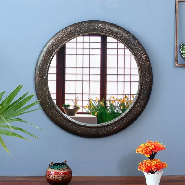 Wooden 24 x 24 Inch Hand Painted Framed Round Mirror by Craft Tree