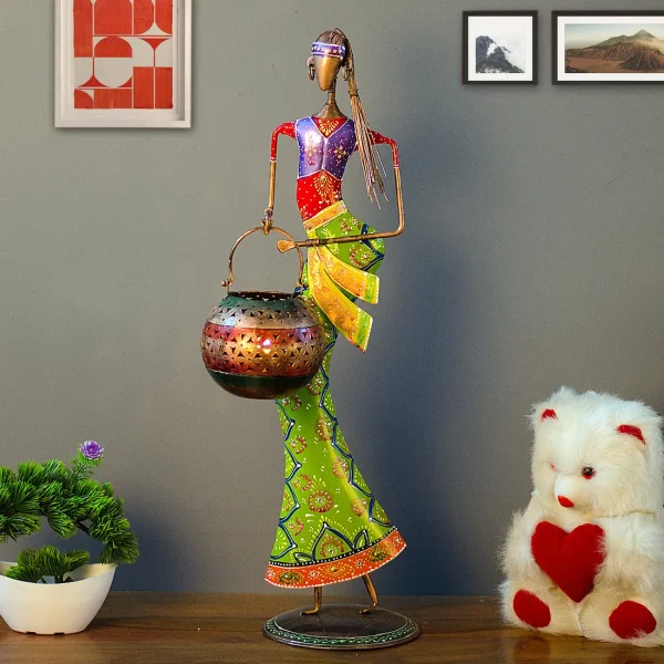 Decorative Lady (Set of 1) Iron Human Figurine With Inbuilt Tealight Holder by Craft Tree