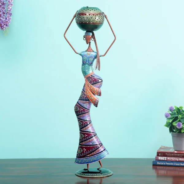 Decorative Lady (Set of 1) Iron Human Figurine With Inbuilt Tealight Holder by Craft Tree