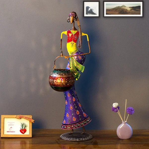 Decorative Lady (Set of 1) Iron Human Figurine With Inbuilt Tealight Holder by Craft Tree