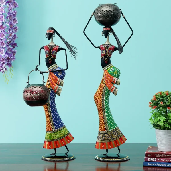Decorative Lady (Set of 2) Iron Human Figurine With Inbuilt Tealight Holder by Craft Tree/Lota Doll
