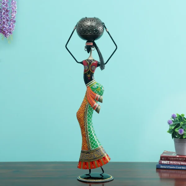 Decorative Lady (Set of 1) Iron Human Figurine With Inbuilt Tealight Holder by Craft Tree