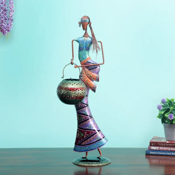 Decorative Lady (Set of 1) Iron Human Figurine With Inbuilt Tealight Holder by Craft Tree