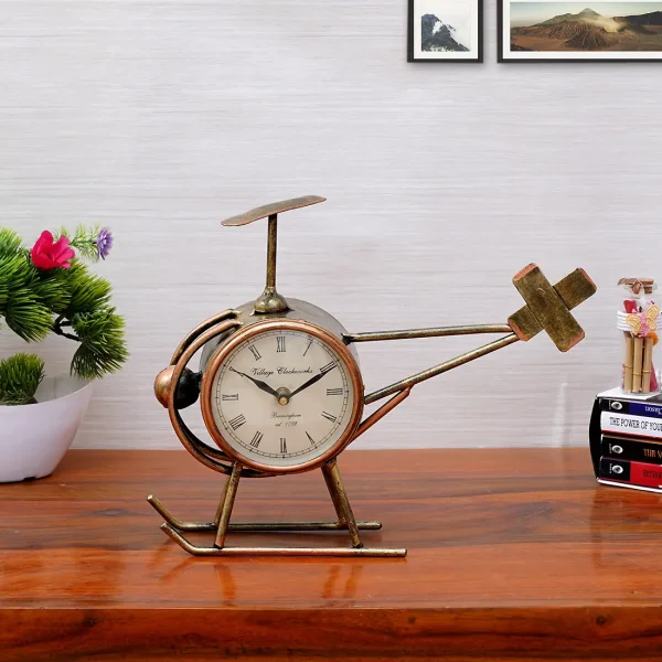 Iron Copper Finish Helicopter Table Clock by Craft Tree
