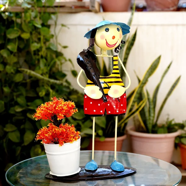 Craft Tree Yellow Handpainted Metal Musician Flower Basket Showpiece