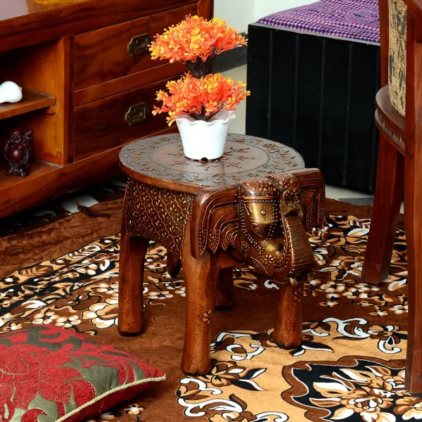 Wooden Copper Colour Elephant Chowki Craft Tree