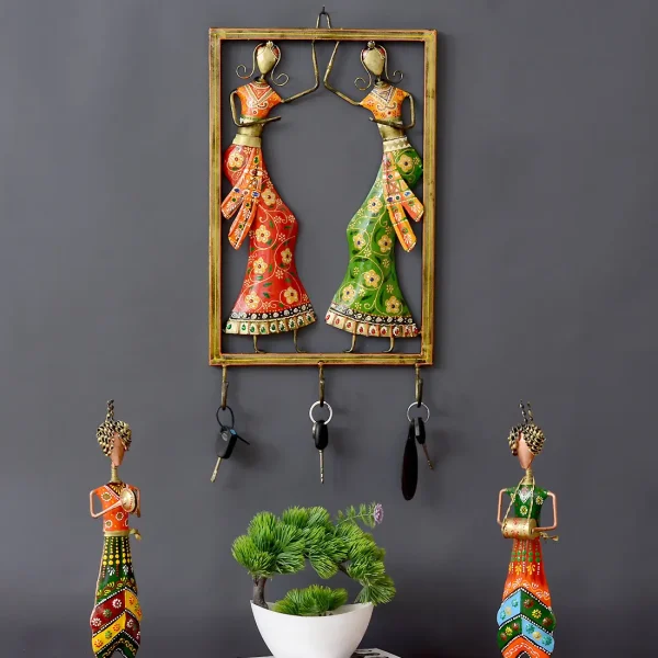 Iron Multicolour Lady Frame With key Holder By Craft Tree