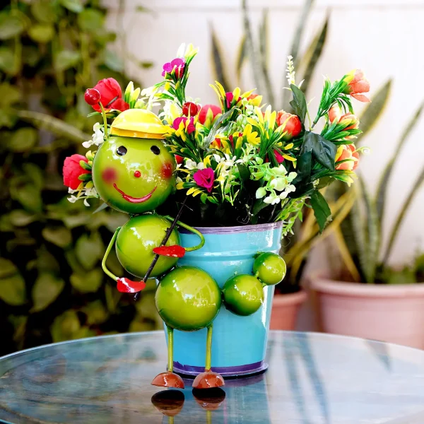 Craft Tree Green colour Handpainted Metal Ant Flower Basket Showpiece