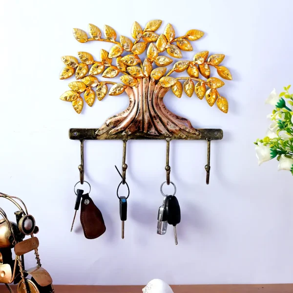 Craft Tree Metal Handpainted Golden Colour Tree Key Holder
