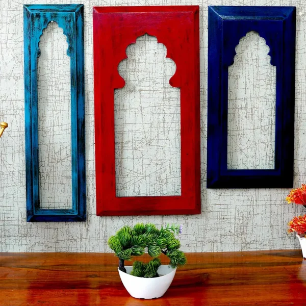 Mdf Wall Hanging Set of 3 Carving Frame in Blue Colour by Craft Tree