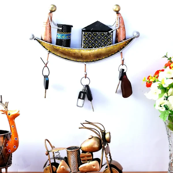Craft Tree Metal Handpainted Golden Colour Boat Key Holder