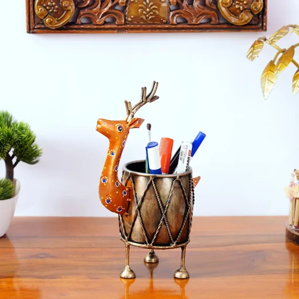 Craft Tree Metal Handpainted Yellow Colour Deer Pen Stand