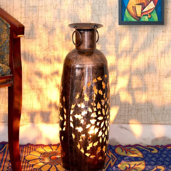 Antique Copper Polished Barmeri Bharni Diya Candle Lantern by Craft Tree