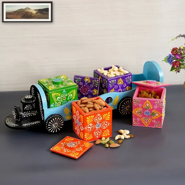 Multicolour Mdf Train Dry Fruit Box Holder by Craft Tree