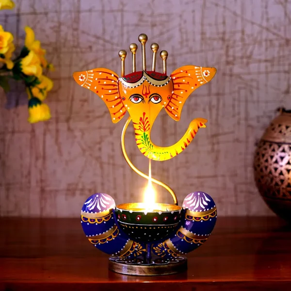 Iron Ganesh T Light in Yellow by Craft Tree