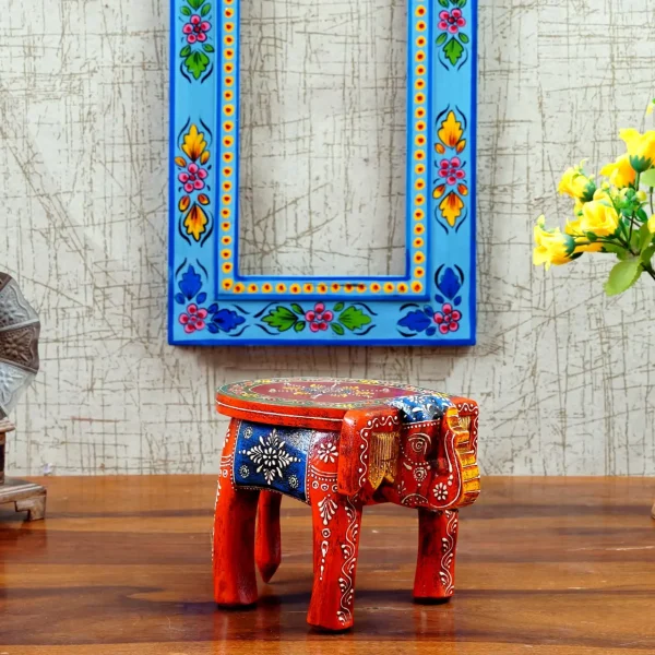 Wooden 8' Saffron Elephant Chowki/Flower Pot Stand By Craft Tree