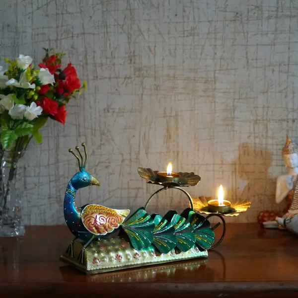 Metal Peacock Tealight Showpiece by Craft Tree