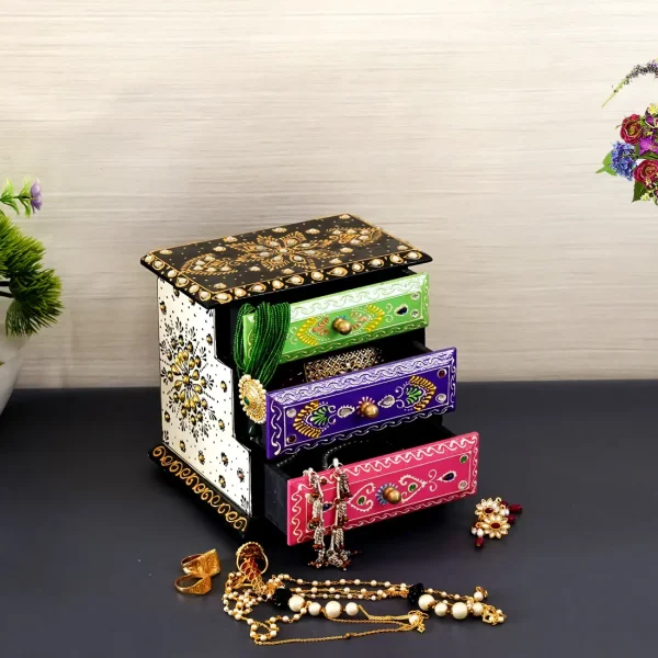 Multicolor MDF Handpainted 3 Drawer Trinket Box by Craft Tree