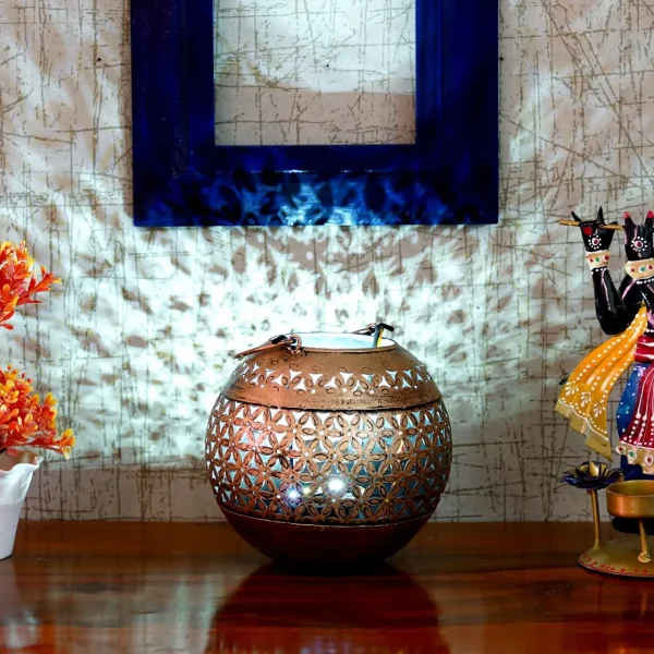 Golden Metal Jali Pot Tlight Small In Golden Colour by Craft Tree