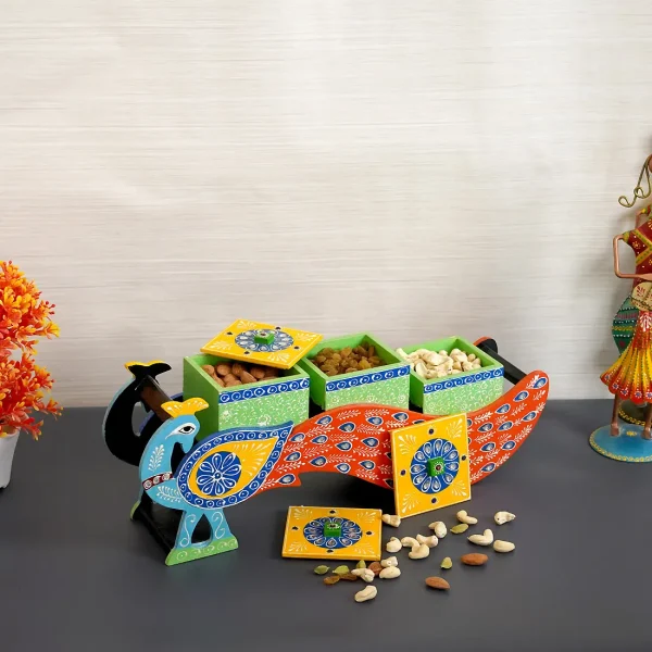 Multicolour MDF Handpainted 3 Drawer Trinket Box by Craft Tree