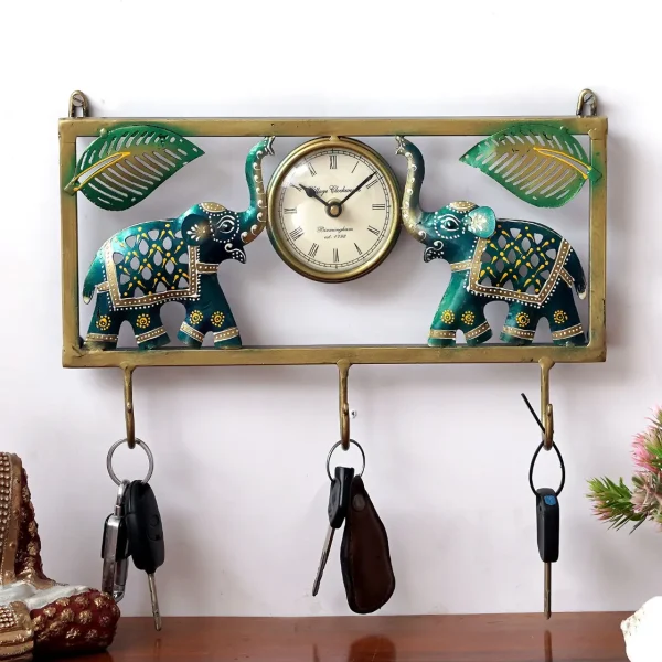 Metal Elephant Key Stand With Clock By Craft Tree
