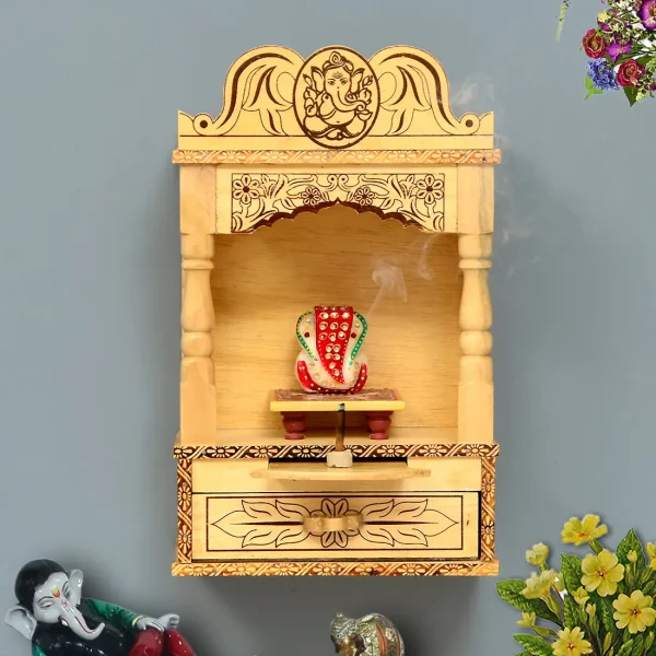 MDF & Wood Carved Wall Mounted Pooja Mandir