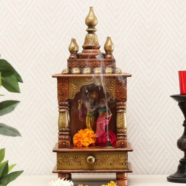 Copper Mango Wood Pooja Mandir Without Door By Craft Tree