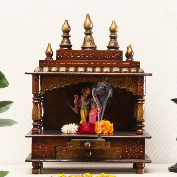 Copper Mango Wood Pooja Mandir Without Door By Craft Tree