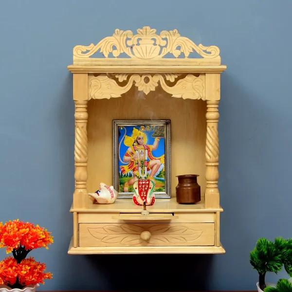 MDF & Wood Carved Wall Mounted Pooja Mandir