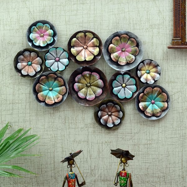 Multicolor Iron Handpainted Flower Showpiece Wall Art By Craft Tree